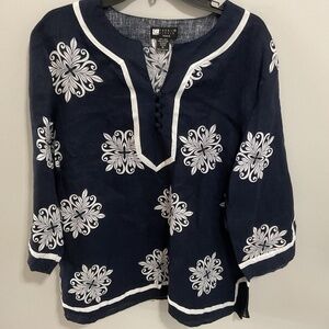 Women’s Carole Little 100% Linen 3/4 Sleeve Tunic Top, 1X